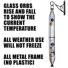 Load image into Gallery viewer, Glassic Gifts Outdoor Hanging Galileo Thermometer, Colored Glass Orbs with Free Bracket