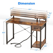 Load image into Gallery viewer, 40 in Computer Desk with Power Outlets &amp; LED Lights, Home Office Desk with 3 Drawers &amp; Adjustable Monitor Shelf, , Writing Desk with Storage Bag, Vintage