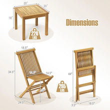 Load image into Gallery viewer, Tangkula 3 Piece Teak Wood Bistro Set, Outdoor Conversation Set with 2 Folding Chairs &amp; Square Side Table