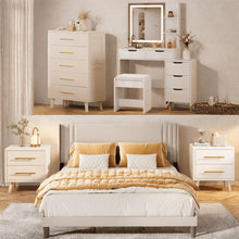 Load image into Gallery viewer, Bedroom Furniture Set - Includes Queen Bed Frame, Nightstands Set of 2, 5 - Drawer Dresser &amp; Vanity Desk - Modern Storage Solution for Stylish Home Decor, Beige/White