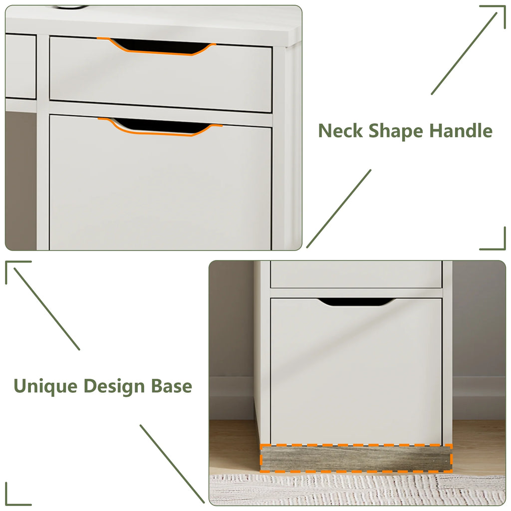 Dreamcurship White Desk with Drawers, Modern Computer Desk with File Drawers, Home Office Study Writing Desk with Storage, White