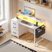 Load image into Gallery viewer, 40 in Computer Desk with Power Outlets &amp; LED Lights, Home Office Desk with 3 Drawers &amp; Adjustable Monitor Shelf, , Writing Desk with Storage Bag, Vintage