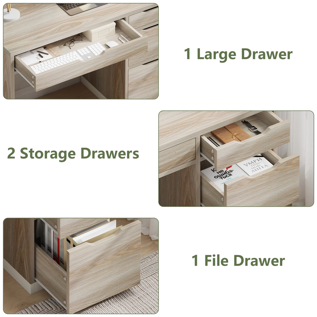 Dreamcurship White Desk with Drawers, Modern Computer Desk with File Drawers, Home Office Study Writing Desk with Storage, White