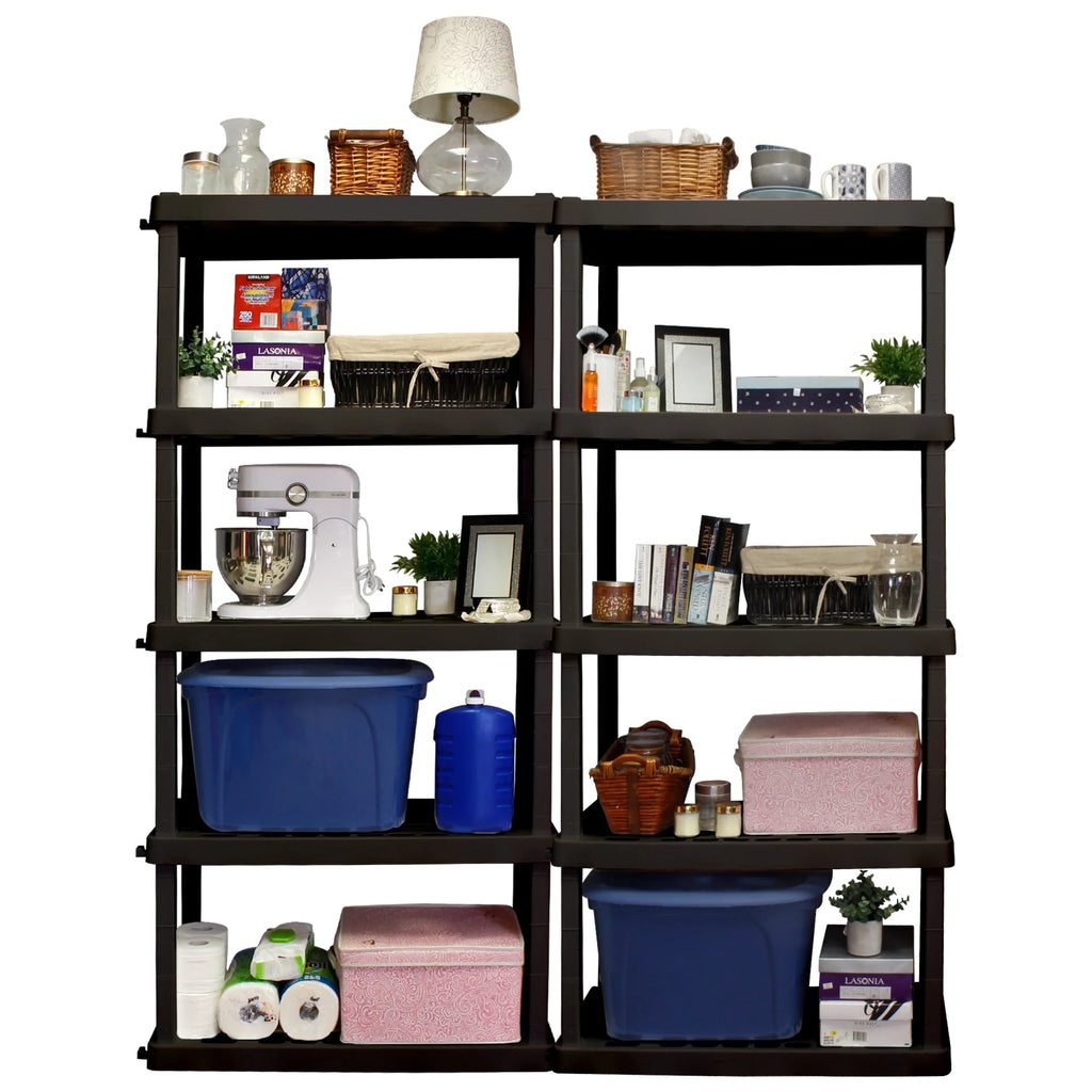 Hyper Tough Large 5 - Tier Shelving Unit, W36 x D18 x H74" Interlocking Multipurpose Organizer, Black, Pack of 2