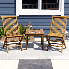 Load image into Gallery viewer, Tangkula 3 Piece Teak Wood Bistro Set, Outdoor Conversation Set with 2 Folding Chairs &amp; Square Side Table