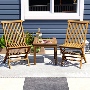 Tangkula 3 Piece Teak Wood Bistro Set, Outdoor Conversation Set with 2 Folding Chairs & Square Side Table