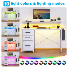 Load image into Gallery viewer, 40 in Computer Desk with Power Outlets &amp; LED Lights, Home Office Desk with 3 Drawers &amp; Adjustable Monitor Shelf, , Writing Desk with Storage Bag, Vintage