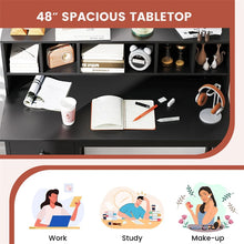 Load image into Gallery viewer, 48" Home Office Desk with Power Outlets, USB &amp; Type-C Charging Station, Modern Writing Desk w/ 5-Cubby Hutch &amp; Drawers for Study Makeup Vanity