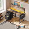 40 in Computer Desk with Power Outlets & LED Lights, Home Office Desk with 3 Drawers & Adjustable Monitor Shelf, , Writing Desk with Storage Bag, Vintage