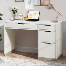 Load image into Gallery viewer, Dreamcurship White Desk with Drawers, Modern Computer Desk with File Drawers, Home Office Study Writing Desk with Storage, White