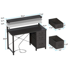 Load image into Gallery viewer, 40 in Computer Desk with Power Outlets &amp; LED Lights, Home Office Desk with 3 Drawers &amp; Adjustable Monitor Shelf, , Writing Desk with Storage Bag, Vintage