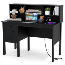 Load image into Gallery viewer, 48" Home Office Desk with Power Outlets, USB &amp; Type-C Charging Station, Modern Writing Desk w/ 5-Cubby Hutch &amp; Drawers for Study Makeup Vanity