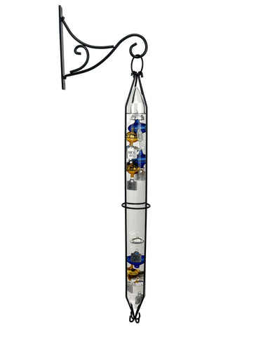 Glassic Gifts Outdoor Hanging Galileo Thermometer, Colored Glass Orbs with Free Bracket