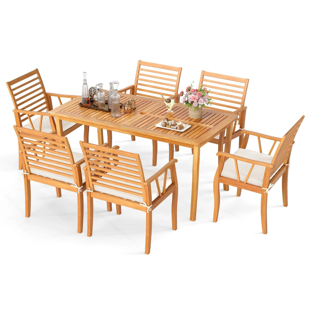 Tangkula Outdoor Table and Cushioned Chairs Set with 1.97” Umbrella Hole