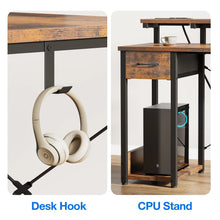 Load image into Gallery viewer, 40 in Computer Desk with Power Outlets &amp; LED Lights, Home Office Desk with 3 Drawers &amp; Adjustable Monitor Shelf, , Writing Desk with Storage Bag, Vintage