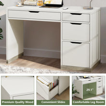 Load image into Gallery viewer, Dreamcurship White Desk with Drawers, Modern Computer Desk with File Drawers, Home Office Study Writing Desk with Storage, White