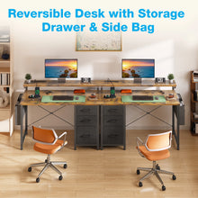 Load image into Gallery viewer, 40 in Computer Desk with Power Outlets &amp; LED Lights, Home Office Desk with 3 Drawers &amp; Adjustable Monitor Shelf, , Writing Desk with Storage Bag, Vintage