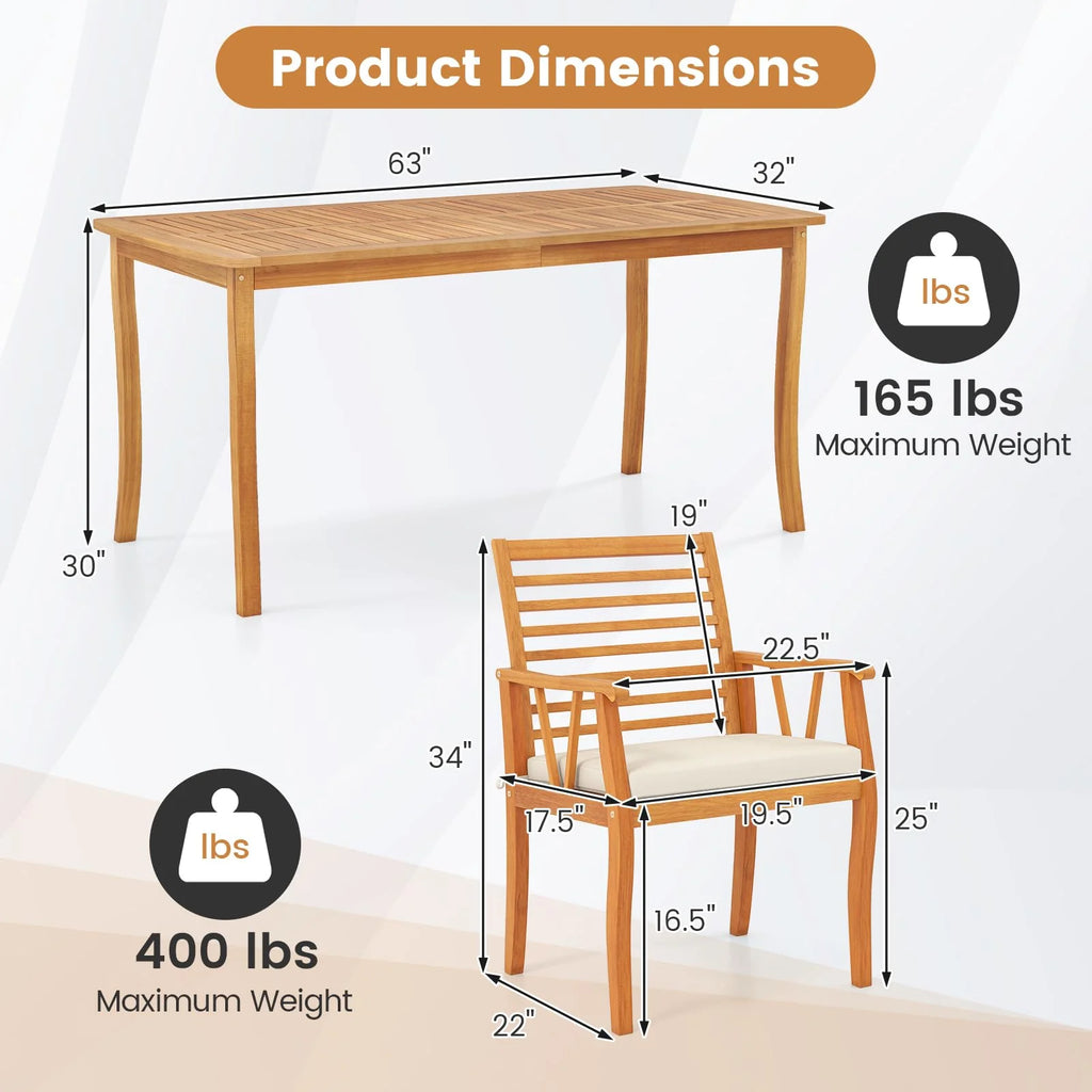 Tangkula Outdoor Table and Cushioned Chairs Set with 1.97” Umbrella Hole