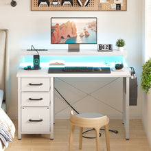 Load image into Gallery viewer, 40 in Computer Desk with Power Outlets &amp; LED Lights, Home Office Desk with 3 Drawers &amp; Adjustable Monitor Shelf, , Writing Desk with Storage Bag, Vintage