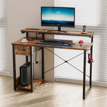 Load image into Gallery viewer, 40 in Computer Desk with Power Outlets &amp; LED Lights, Home Office Desk with 3 Drawers &amp; Adjustable Monitor Shelf, , Writing Desk with Storage Bag, Vintage