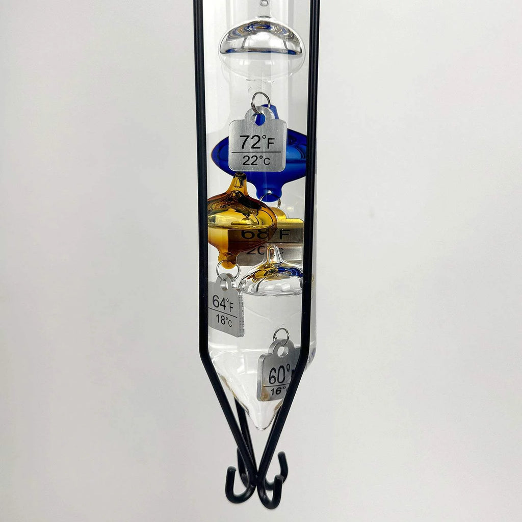 Glassic Gifts Outdoor Hanging Galileo Thermometer, Colored Glass Orbs with Free Bracket