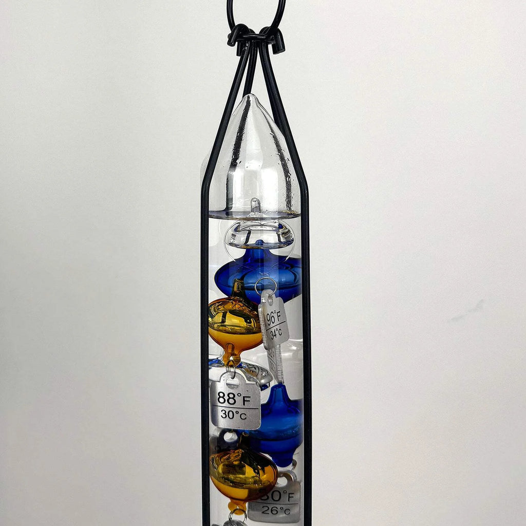 Glassic Gifts Outdoor Hanging Galileo Thermometer, Colored Glass Orbs with Free Bracket