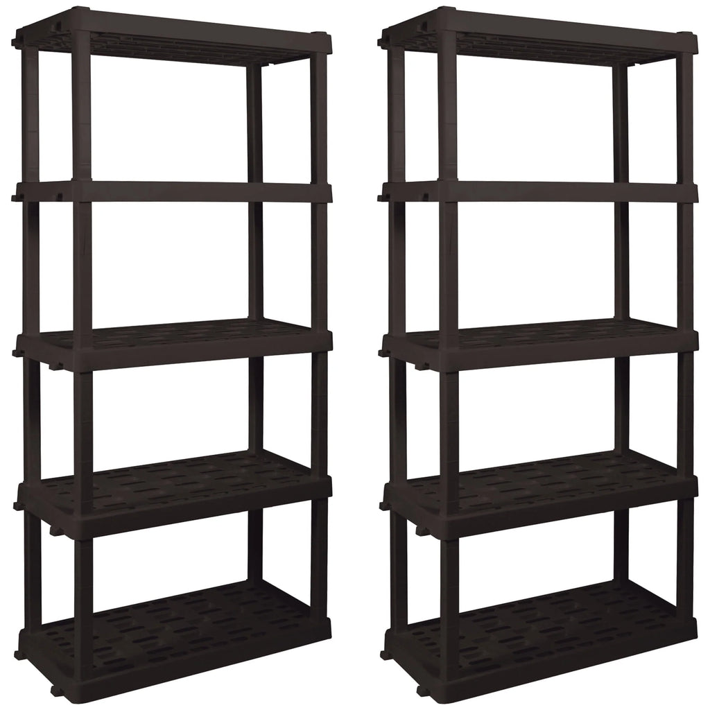 Hyper Tough Large 5 - Tier Shelving Unit, W36 x D18 x H74" Interlocking Multipurpose Organizer, Black, Pack of 2