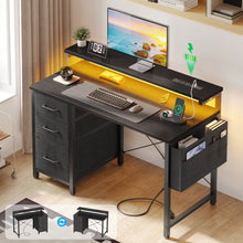 Load image into Gallery viewer, 40 in Computer Desk with Power Outlets &amp; LED Lights, Home Office Desk with 3 Drawers &amp; Adjustable Monitor Shelf, , Writing Desk with Storage Bag, Vintage