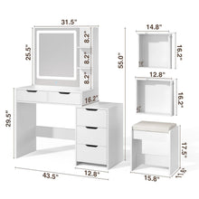 Load image into Gallery viewer, Bedroom Furniture Set - Includes Queen Bed Frame, Nightstands Set of 2, 5 - Drawer Dresser &amp; Vanity Desk - Modern Storage Solution for Stylish Home Decor, Beige/White
