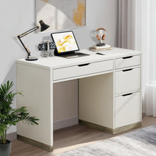 Load image into Gallery viewer, Dreamcurship White Desk with Drawers, Modern Computer Desk with File Drawers, Home Office Study Writing Desk with Storage, White