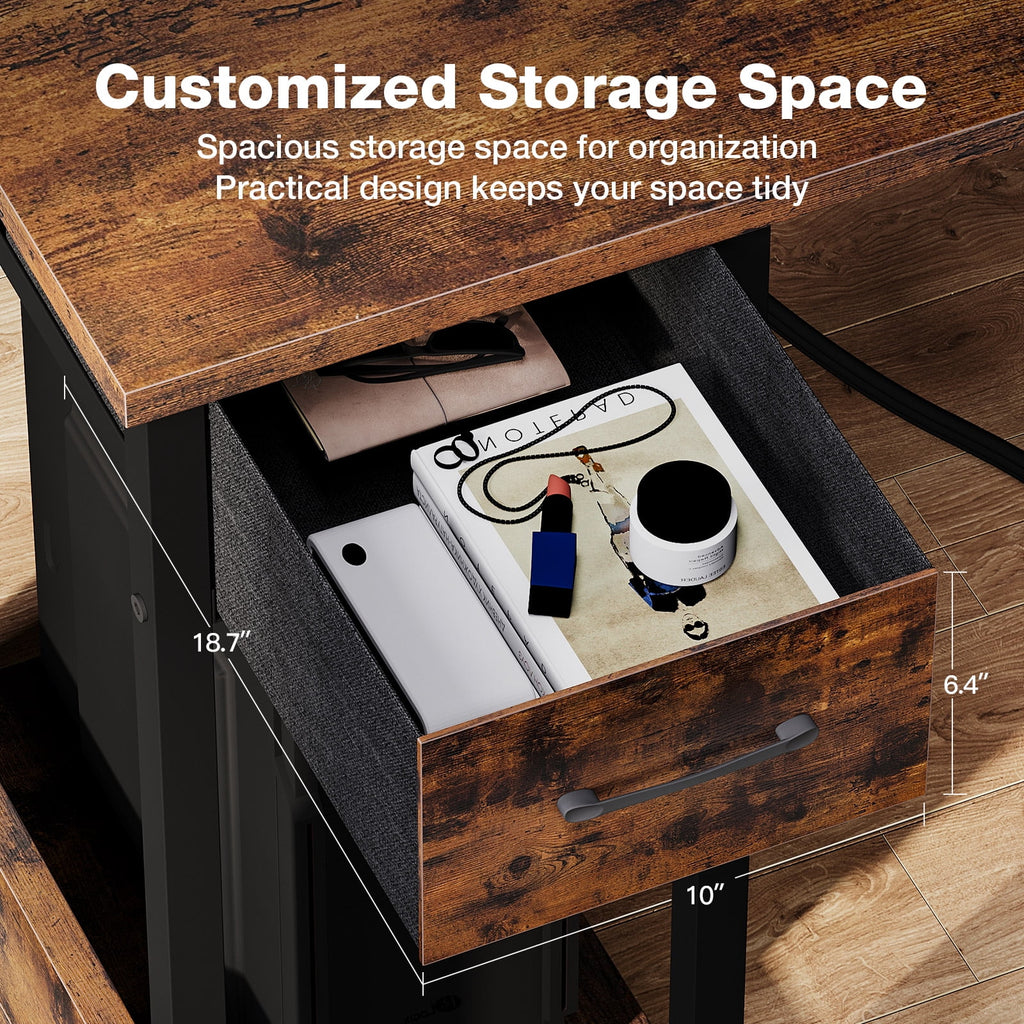 40 in Computer Desk with Power Outlets & LED Lights, Home Office Desk with 3 Drawers & Adjustable Monitor Shelf, , Writing Desk with Storage Bag, Vintage