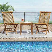 Load image into Gallery viewer, Tangkula 3 Piece Teak Wood Bistro Set, Outdoor Conversation Set with 2 Folding Chairs &amp; Square Side Table